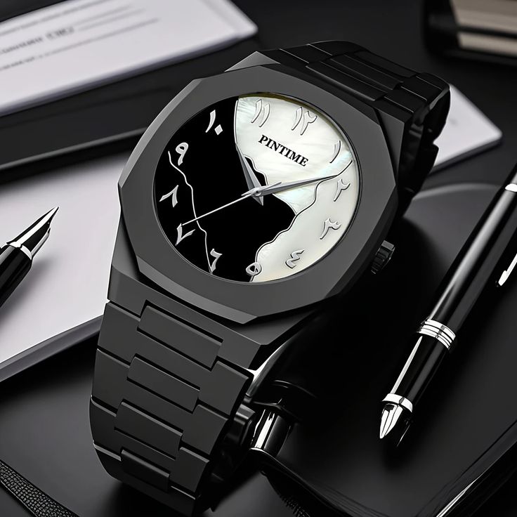 Montre Noire Élégance – Design Minimaliste avec Chiffres Arabes