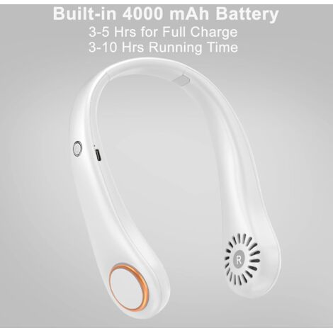 Mini Ventilateur de Cou Portable, Silencieux, Mains Libres, sans Feuilles, Réglable à 360°, 3 Vitesses pour Les Activités Intérieures Extérieures